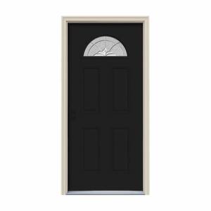 36 in. x 80 in. Fan Lite Langford Black Painted Steel Prehung Right-Hand Inswing Front Door w/Brickmould