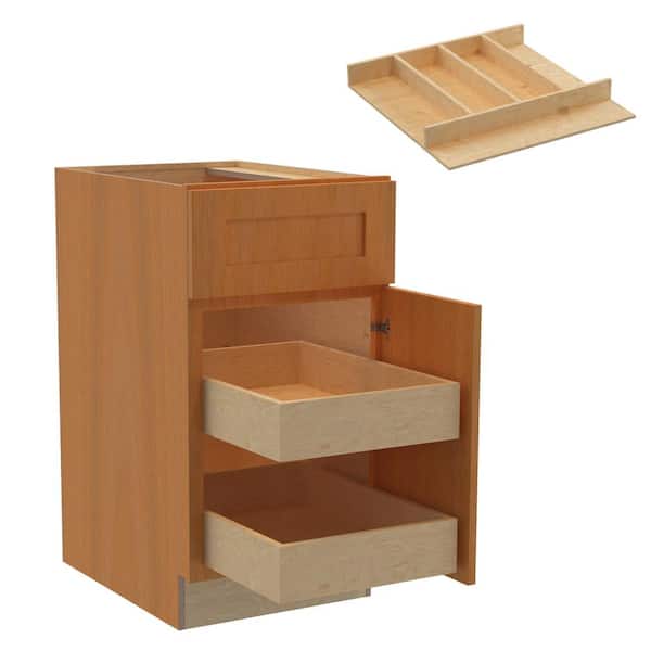 Home Decorators Collection Newport 18 in. W x 24 in. D x 34.5 in. H Assembled Plywood Base Kitchen Cabinet in Cinnamon with 2ROT Utility RH