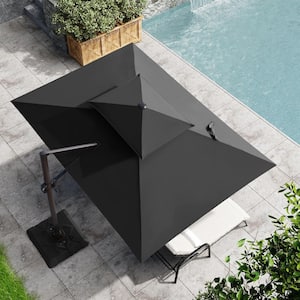 Double top 11 ft. x 9 ft. Rectangular Heavy-Duty 360-Degree Rotation Cantilever Patio Umbrella in Black