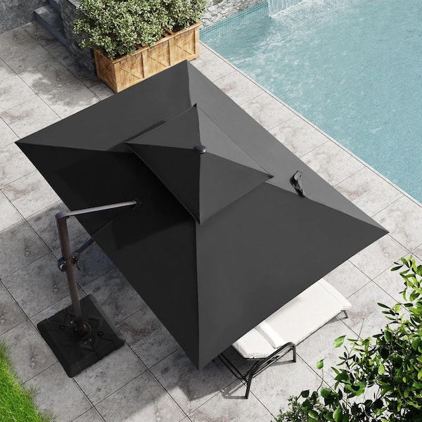 Pellebant Double top 11 ft. x 9 ft. Rectangular Heavy-Duty 360-Degree Rotation Cantilever Patio Umbrella in Black