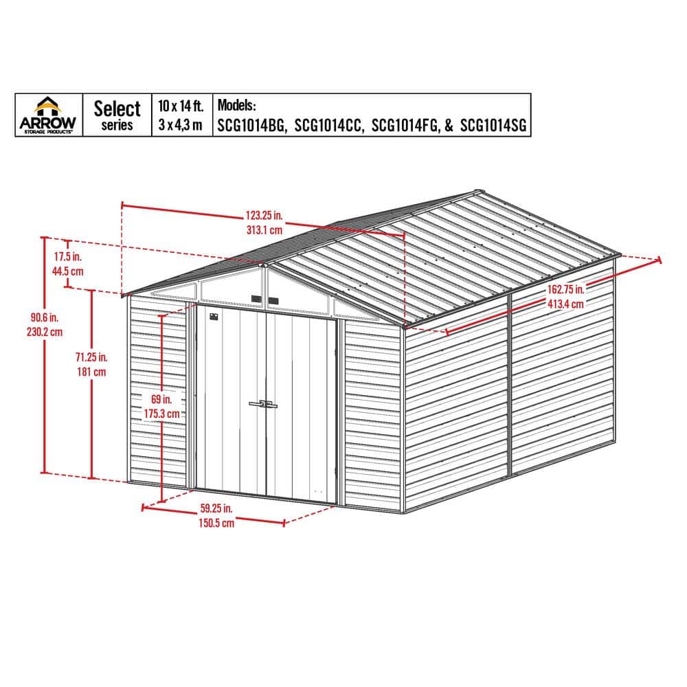 Arrow Select Charcoal Steel 10x14 Storage Shed with Swing Doors