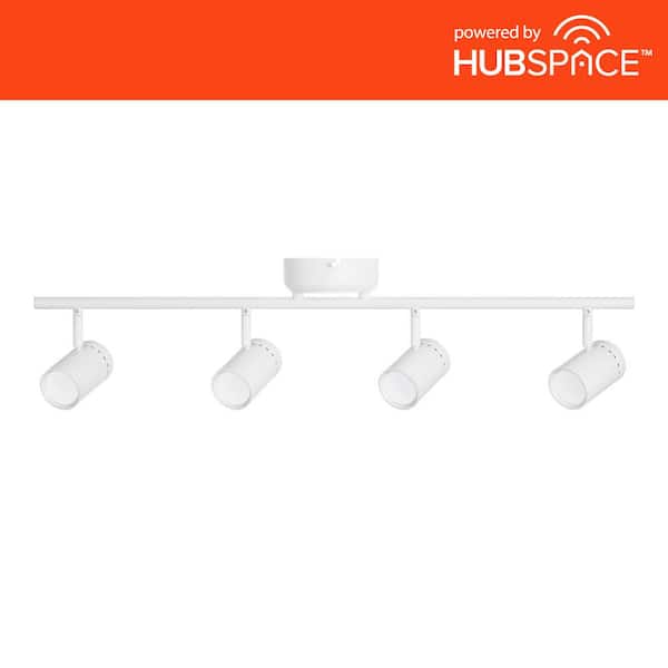 Hampton Bay Crosshaven 2.6 ft. 4-Light White Smart Color Tunable Integrated LED Fixed Track Ceiling Lighting Kit Powered by Hubspace