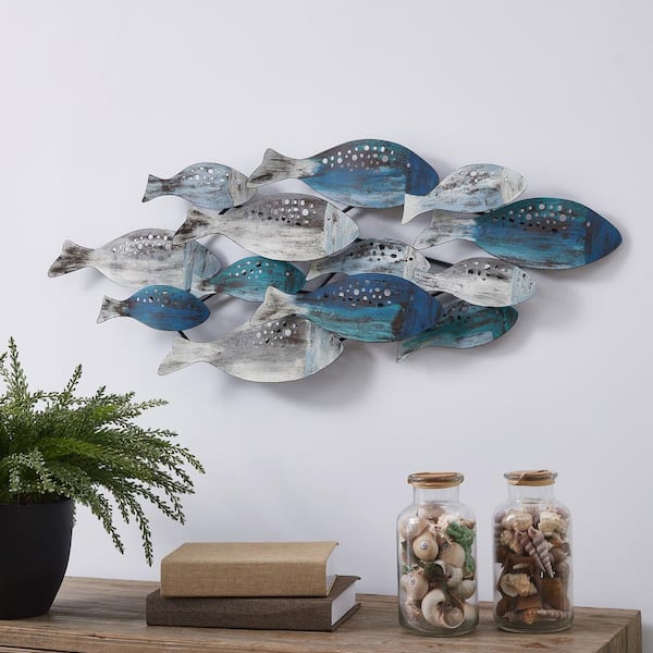 Yellow & Turquoise Hand Painted Metal Fish Wall Hanging - Tropical Home  Decor - 24 x 24