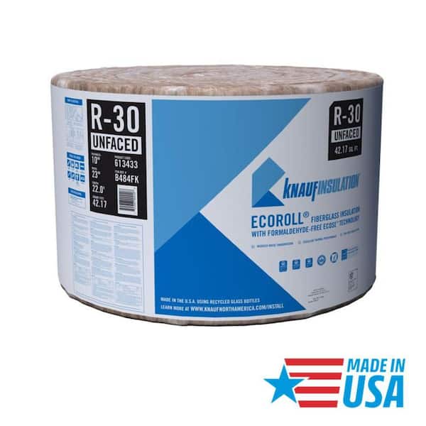 Knauf Insulation R30 Unfaced 23 in. x 22 ft. Fiberglass Insulation Roll for Floor, Attic, Ceiling - Class A Fire-Rated, USA Made (1-Roll)