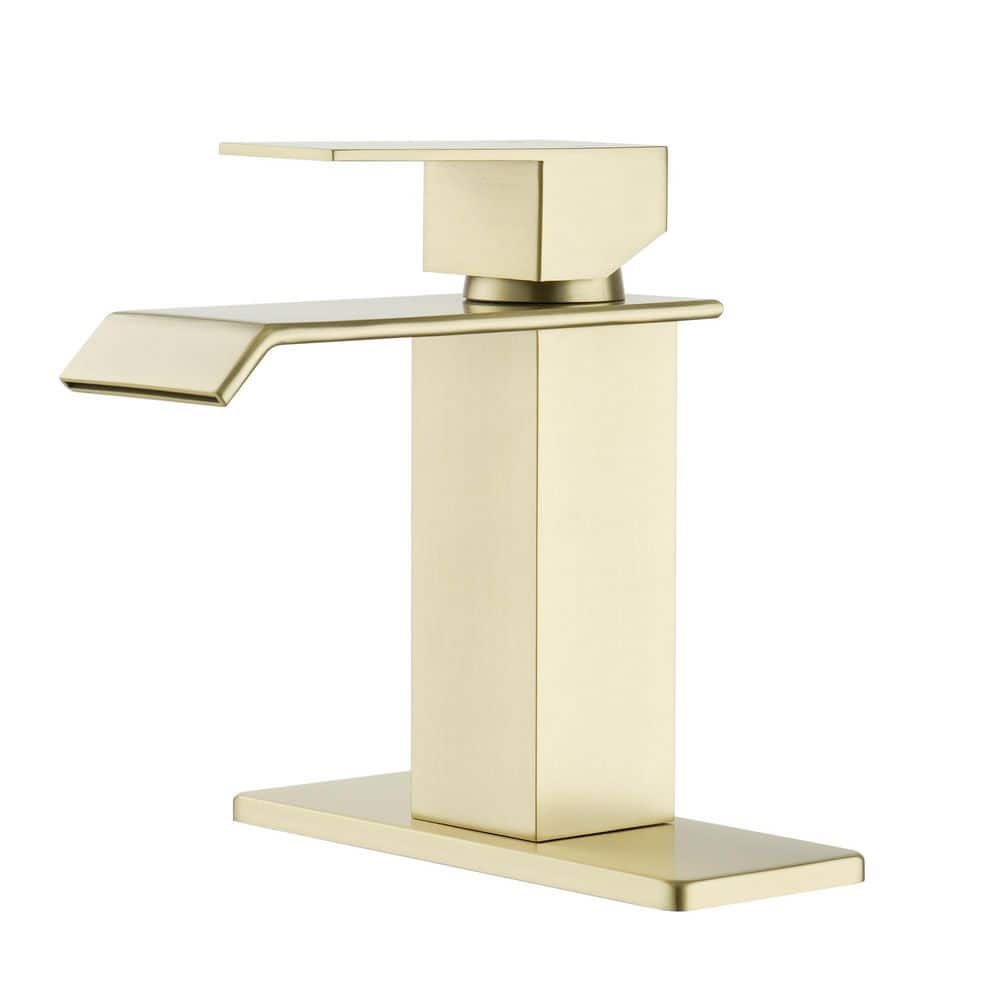 Single Handle Waterfall Spout Single Hole Bathroom Sink Faucet Bath Vanity Faucet with Pop-Up Drain in Brushed Gold price history on PriceWatchPro