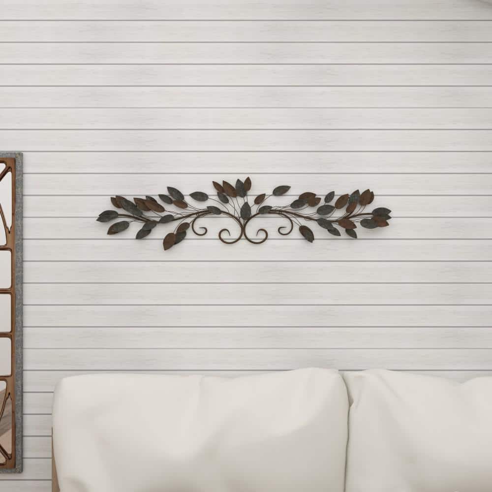 Weathered Brown and Blue Metal Leaf Wall Sculpture