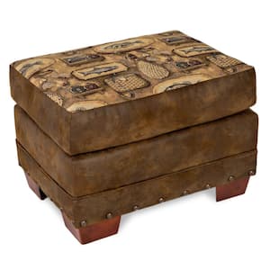 River Bend Fishing Cabin Tapestry Ottoman with Nail Head Accents