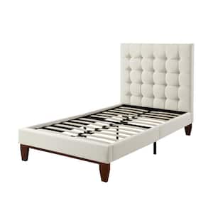 Telford Beige Twin Size Platform Bed Upholstered Tufted Linen