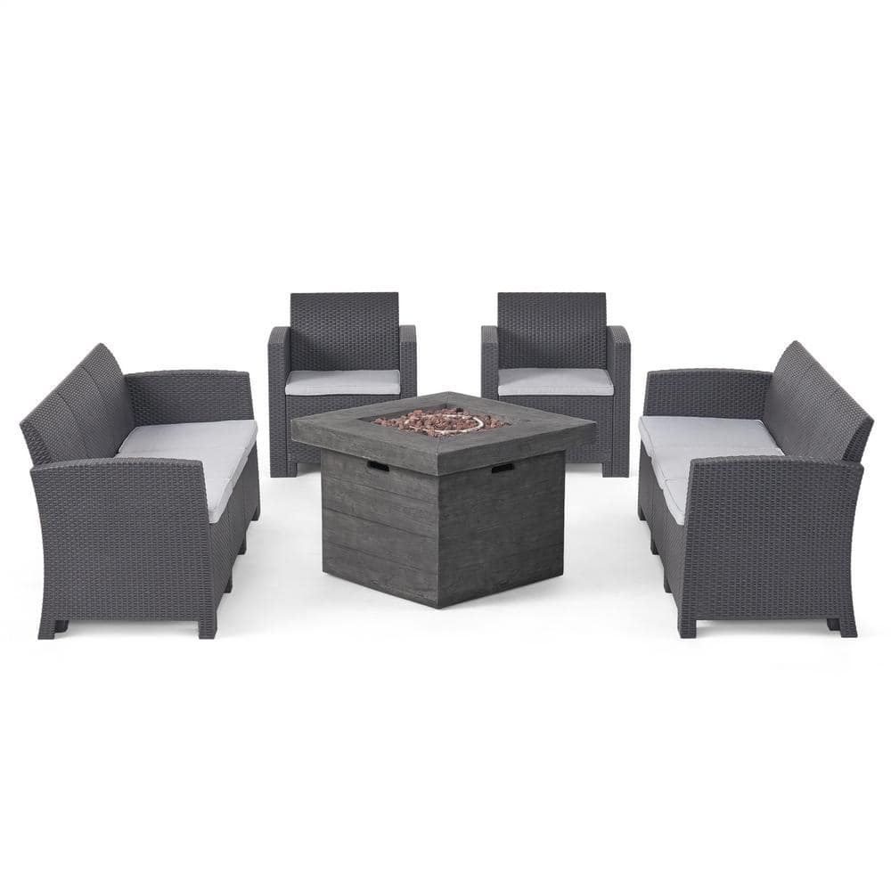 Jennings 5-Piece Faux Wicker Outdoor Patio Fire Pit Conversation Set with Light Grey Cushions price history on PriceWatchPro