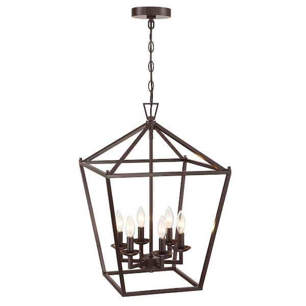 Hukoro Alfa 16 in. 6-Light Caged Pendant Light with Bronze Finish