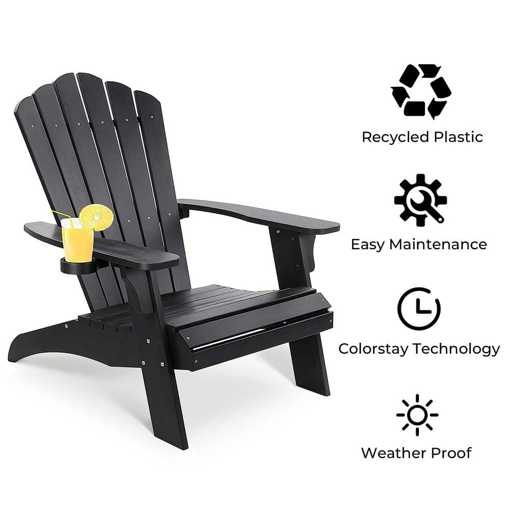 Black Polystyrene Adirondack Chair with Cup Holder