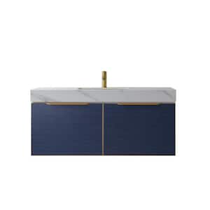 Alicante 48 in. W x 20.9 in. D x 21.7 in. H Single Sink Bath Vanity in Blue with White Sintered Stone Top