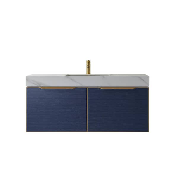 ROSWELL Alicante 48 in. W x 20.9 in. D x 21.7 in. H Single Sink Bath Vanity in Blue with White Sintered Stone Top