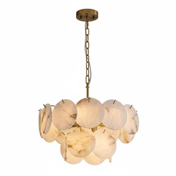 20 in. 8-Light White Alabaster Round Gold Modern Chandelier for Kitchen Island Dining Living Room Bedroom Hallway