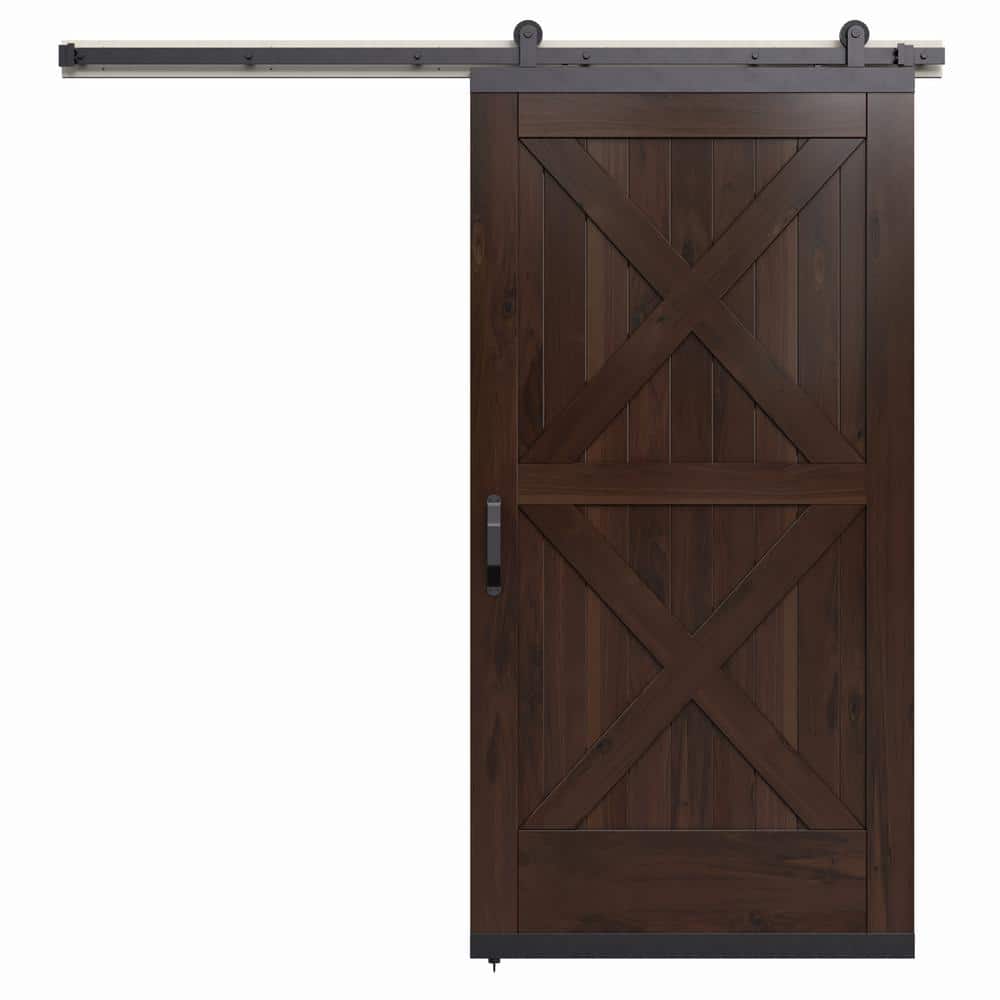 36 in. x 80 in. Karona Crossbuck Chocolate Stained Rustic Walnut Wood Sliding Barn Door with Hardware Kit price history on PriceWatchPro