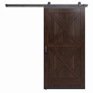 42 in. x 80 in. Karona Crossbuck Chocolate Stained Rustic Walnut Wood Sliding Barn Door with Hardware Kit