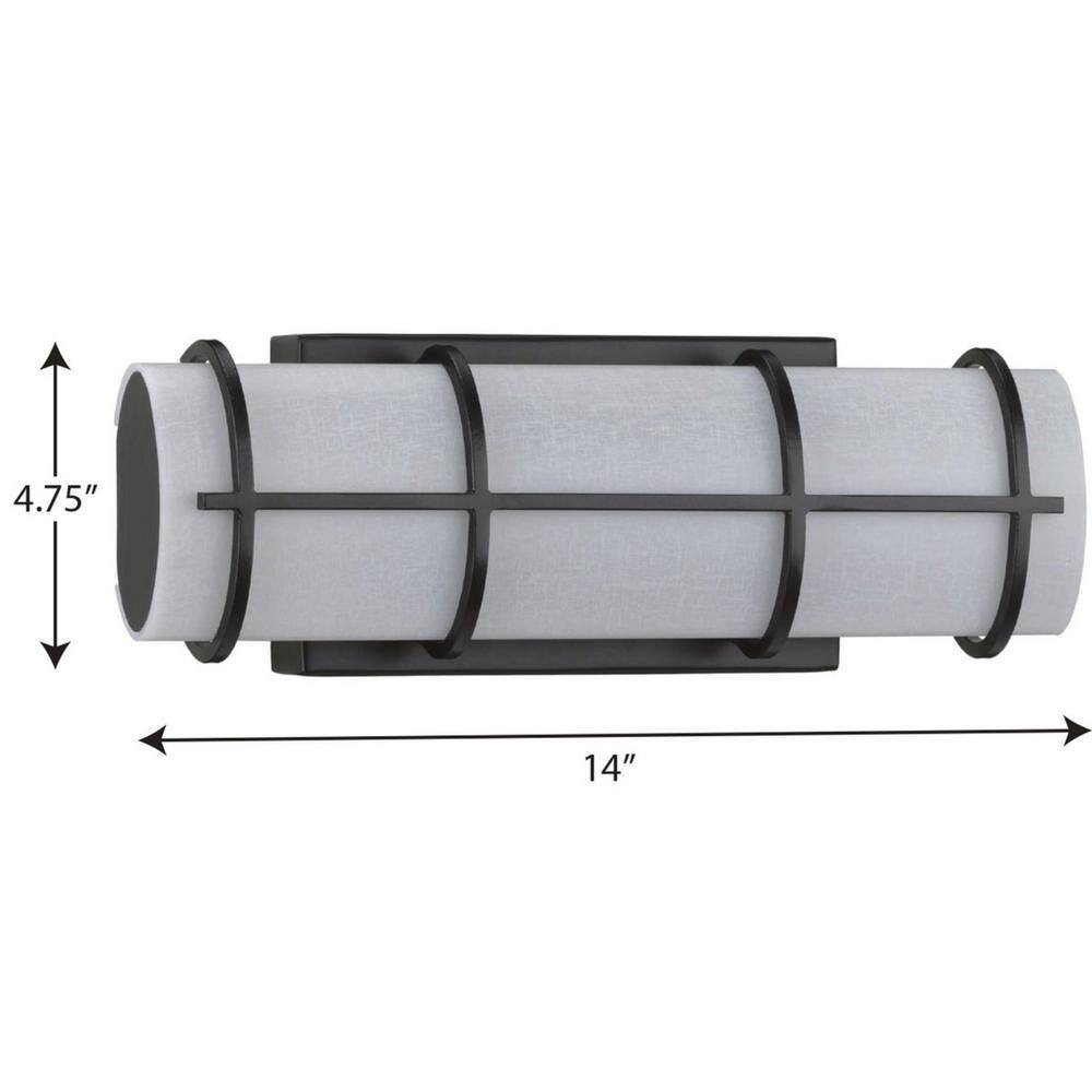 Matte Black Cylinder LED Bath Vanity Light with White Linen Shade