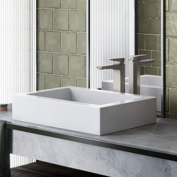 Swiss Madison Voltaire Ceramic Rectangle Vessel Sink in White