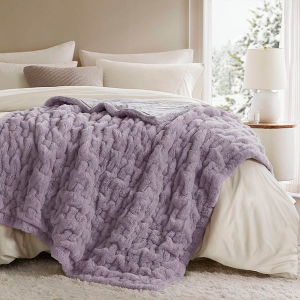 ブランケット 127cm x 152cm Ruched Lavender Madison Park Ruched Fur Lavender Gray Polyester Throw
