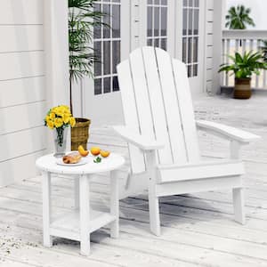 White Plastic Outdoor Patio Folding Adirondack Chair with Side Table