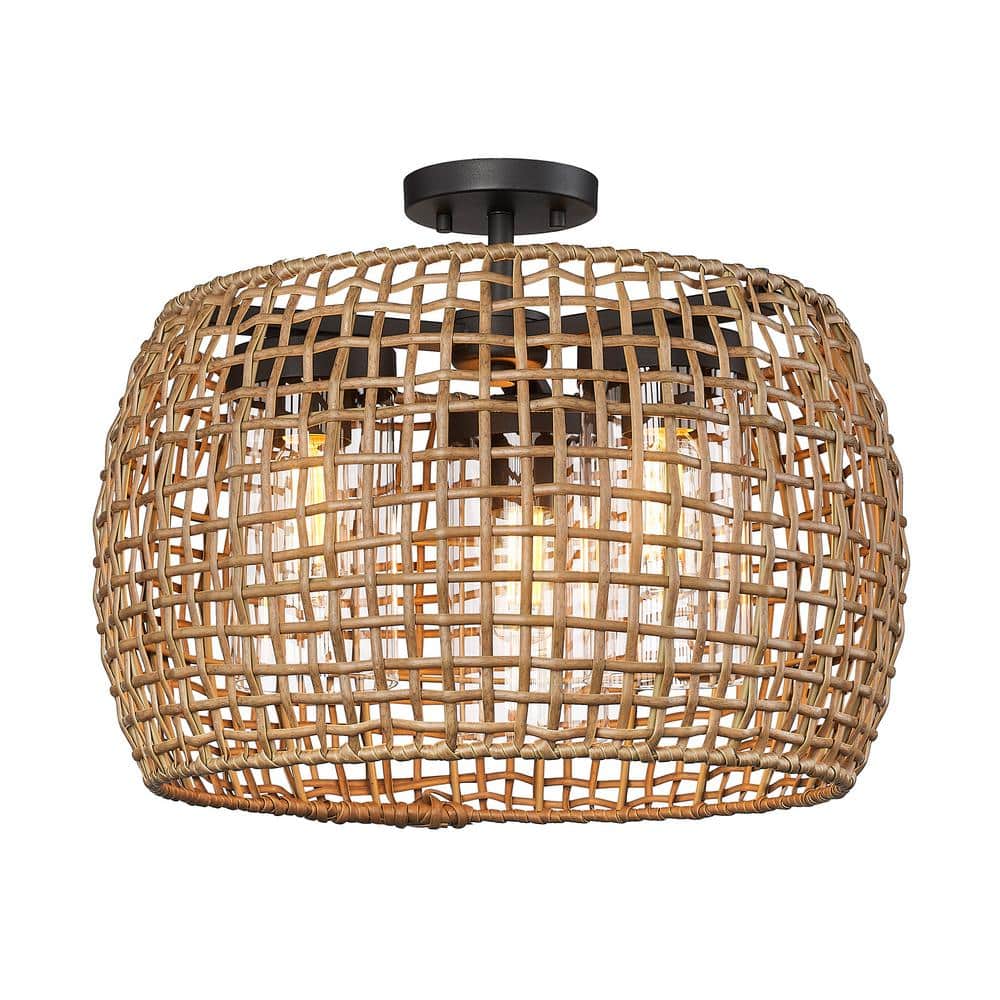 Piper 3-Light Natural Black Outdoor Semi-Flush Mount Light with Maple All-Weather Wicker Shade price history on PriceWatchPro