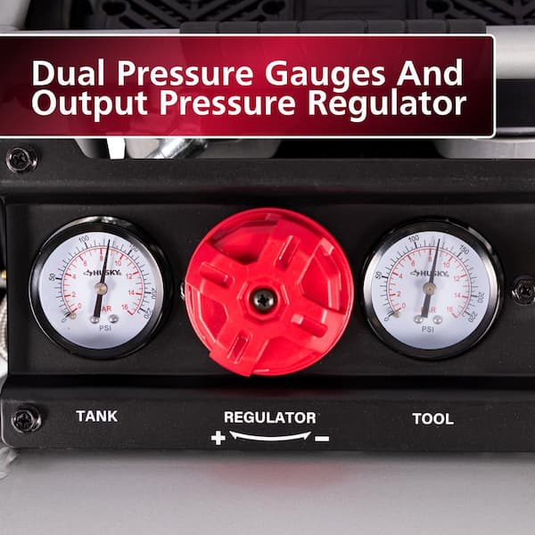 Husky - 1 Gal. 135 PSI Portable Electric Oil-Free Quiet Jobsite Air Compressor with Dual Pressure Gauges and 1-Quick Coupler
