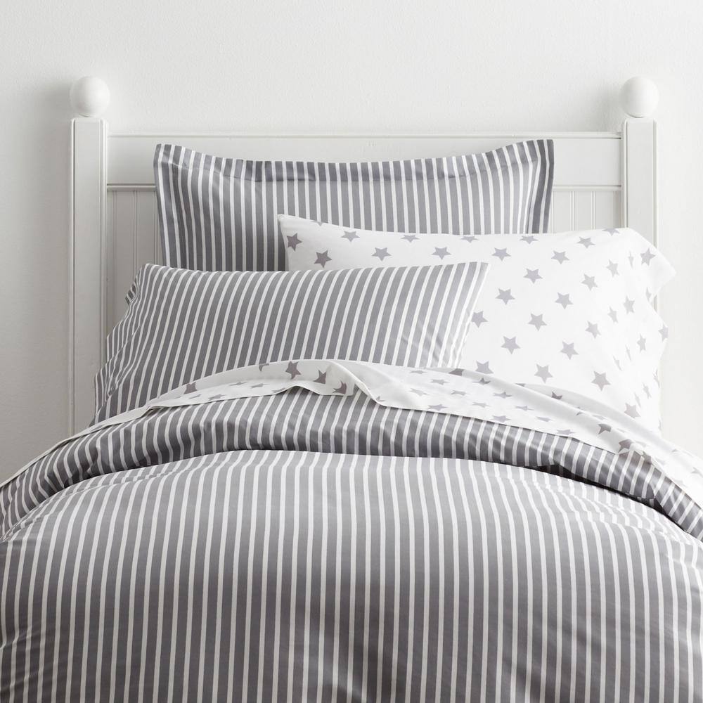 AveLom Dark Gray Duvet Cover Twin,2 Pieces Stripe Textured Soft Washed Microfiber Grey Duvet Cover with Zipper Closure Corner Ties
