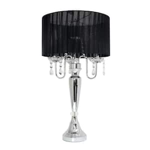 27 in. Trendy Romantic Black Sheer Shade Chrome Table Lamp with Hanging Crystals