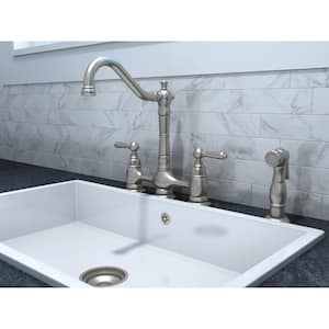 Americana 2-Handle Bridge Kitchen Faucet with Side Sprayer in Brushed Nickel