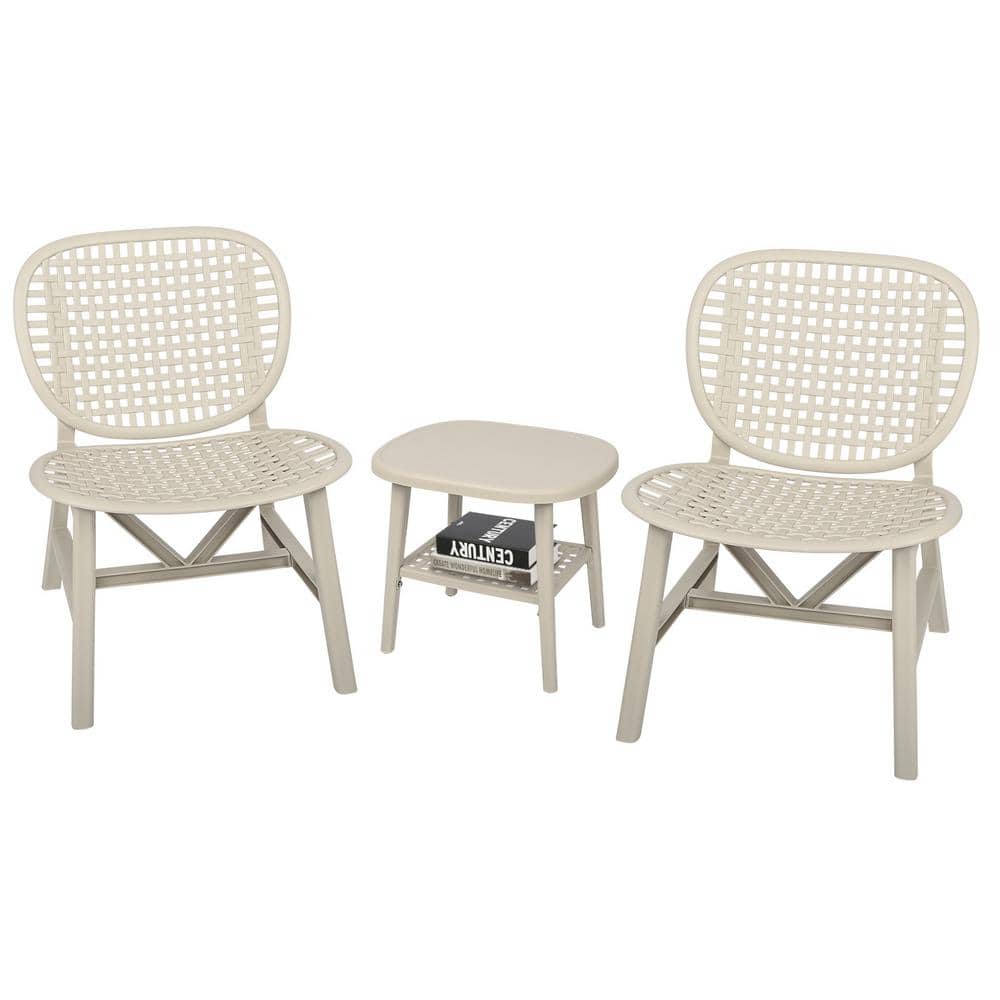 3-Piece Polypropylene Outdoor Patio Bistro Set Dining Chair and Oval Table 