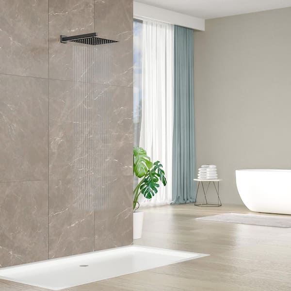 16 in. Wall Mount Black Shower Arm 1/2 in. NPT with Decorate Cover for Rainfall Shower Head (1-Pack)