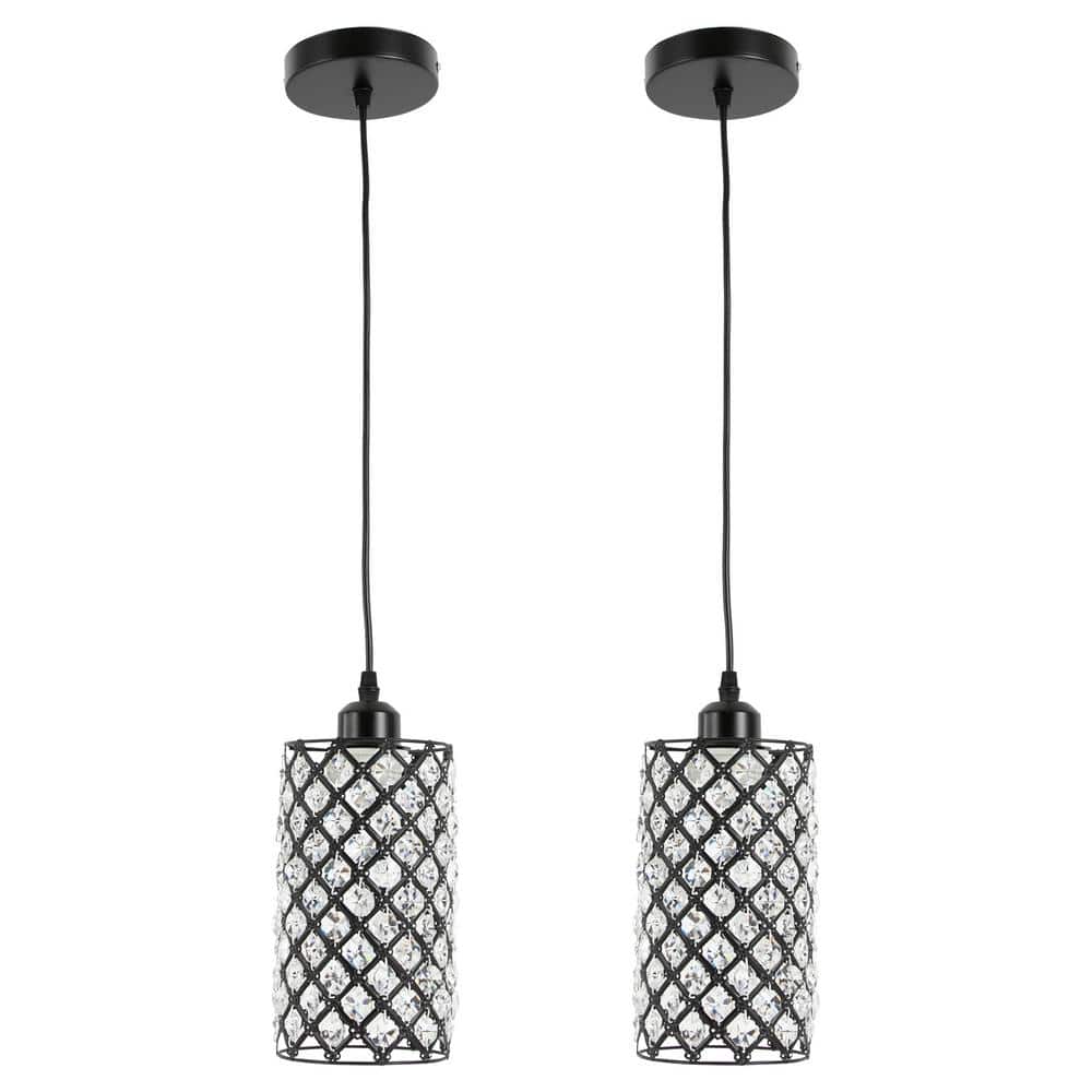 40-Watt 1-Light Black Modern Crystal Pendant Light with Crystal Shade and Adjustable Height, No Bulbs Included (2-Piece) price history on PriceWatchPro