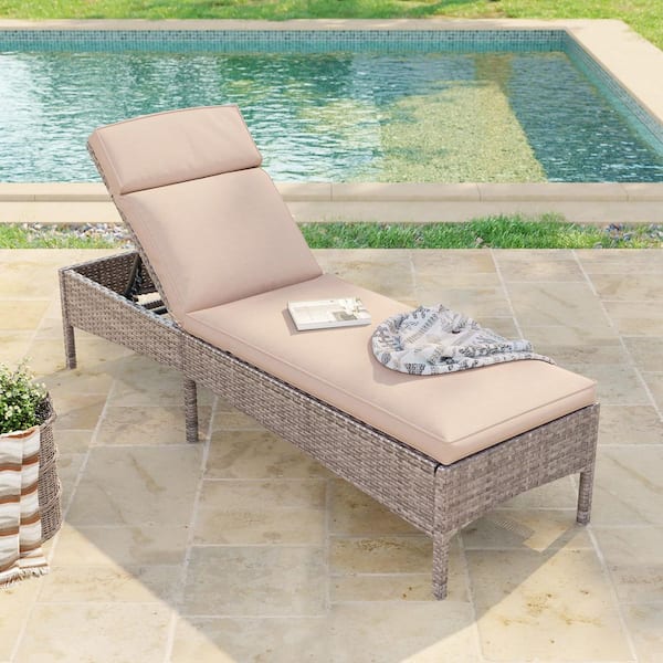 Sonkuki Outdoor Patio Wicker Chaise Lounge Chairs with Adjustable Inclination Angles, Sand Cushion