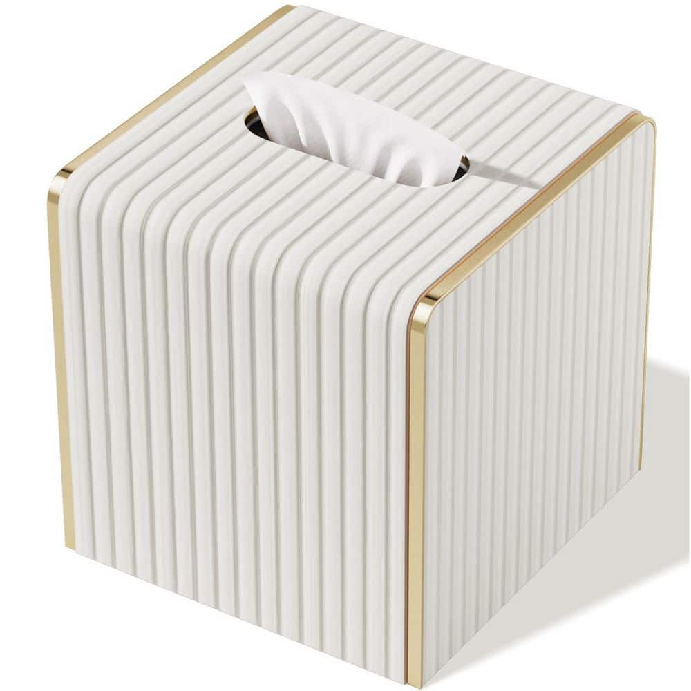 Cream White Square Leather Tissue Box Cover with Gold-Tone Edging for Bathroom Bedroom Desk Decor price history on PriceWatchPro