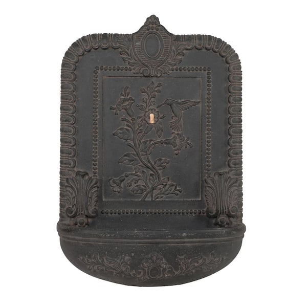 MPG 34.25 in. H Cast Stone Wall Fountain with LED Light - Aged Charcoal