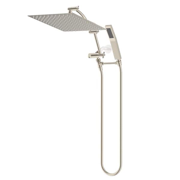 Hibbent Rainfall 1-Spray 12 in. Dual Wall Mount Fixed and Handheld Shower Head 1.8 GPM in Brushed Nickel with 16" Extension Arm