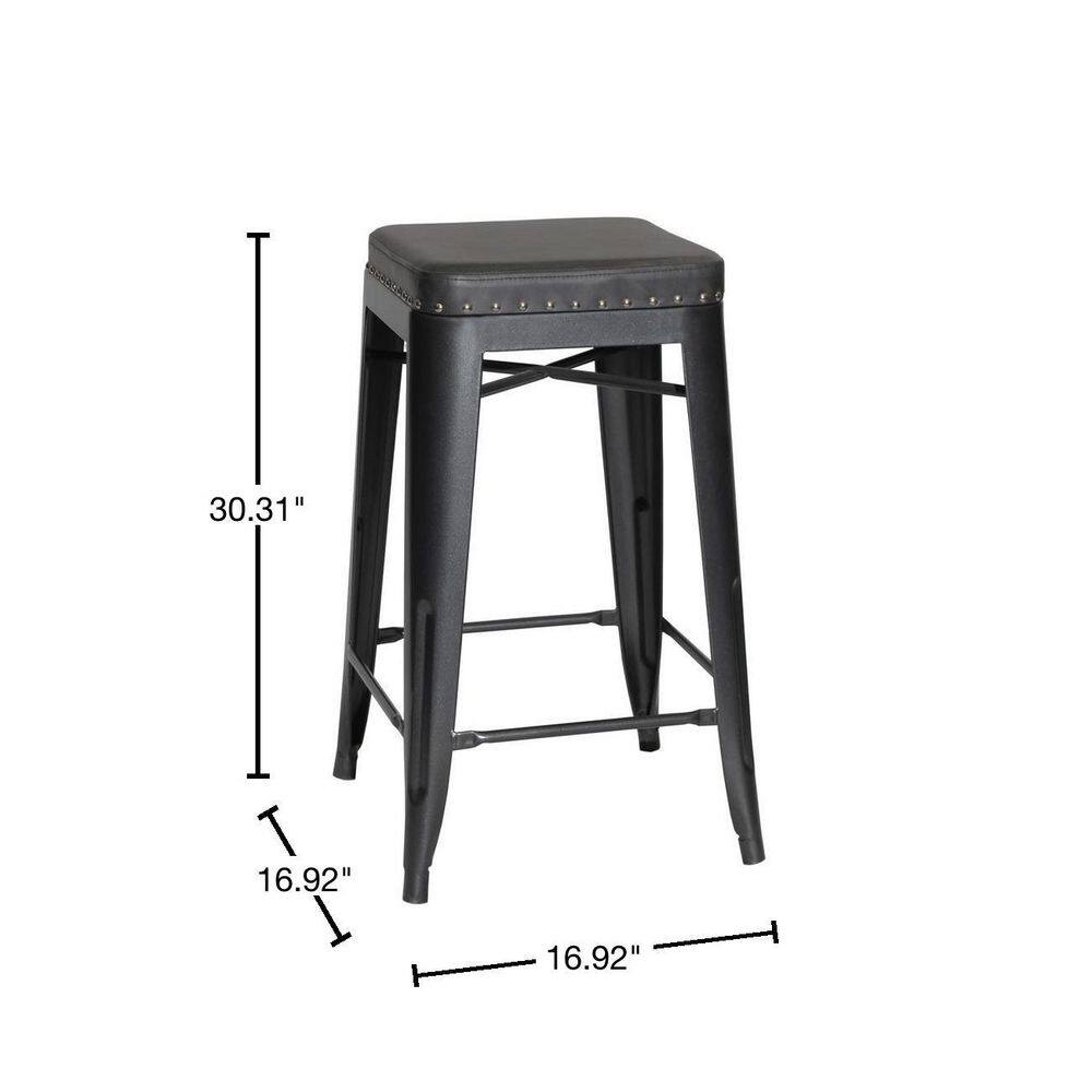 Transitional Granite Leatherette 30" Gray Metal Bar Stool
