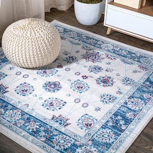 Modern Persian Vintage Moroccan Traditional Blue/Ivory/Red 5' Square Area Rug