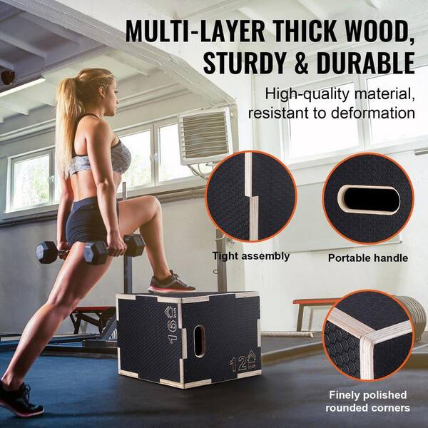 SKYSHALO 3 in. 1 Plyometric Jump Box, 16/14/12 in. Wooden Plyo