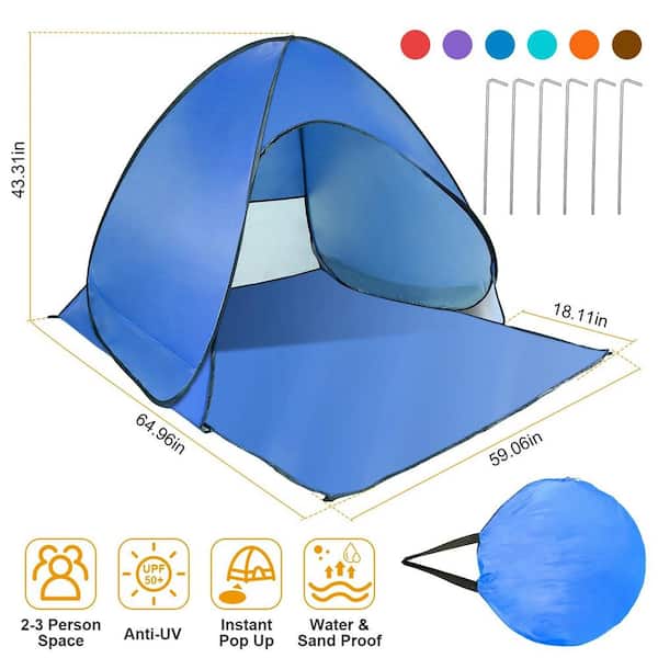 ITOPFOX 5.41 ft. x 4.92 ft. Pop Up Beach Tent Sun Shade Shelter with Net Window in Blue