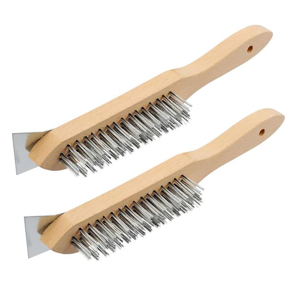 12 in. Stainless Steel Wire Scratch Brush with Metal Scraper Heavy Duty for Rust Paint Cleaning 2-Pieces