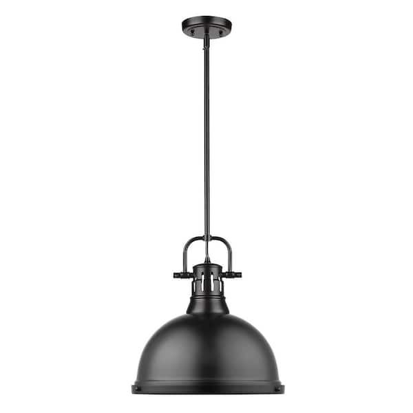 Golden Lighting - Duncan 1-Light Black Pendant and Rod with Matte Black Shade