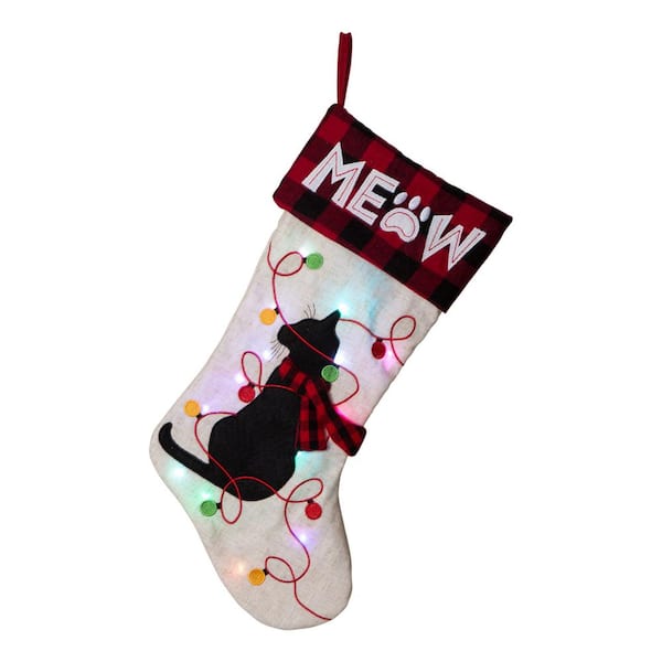 Personalized Hand Knit Gray Cat Christmas Stocking
