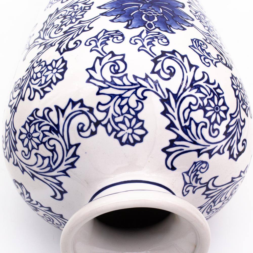 Tall Blue and White Ceramic Table Vase