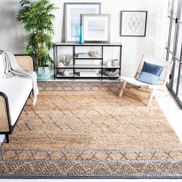 Natural Fiber Beige/Gray 8 ft. x 10 ft. Border Area Rug