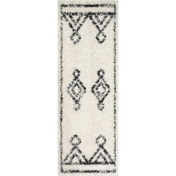 nuLOOM Mira Moroccan Diamond Shag Off White 2 ft. 8 in. x 10 ft. Runner Rug