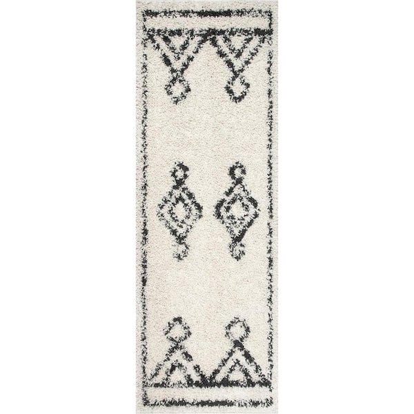 nuLOOM Mira Moroccan Diamond Shag Off White 2 ft. 8 in. x 8 ft. Runner Rug