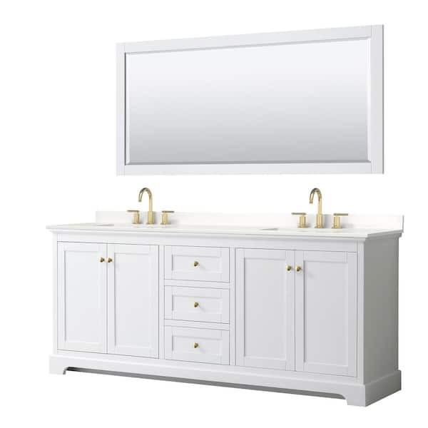 Wyndham Collection Avery 80 in. W x 22 in. D x 35 in. H Double Bath Vanity in White with White Quartz Top and 70 in. Mirror