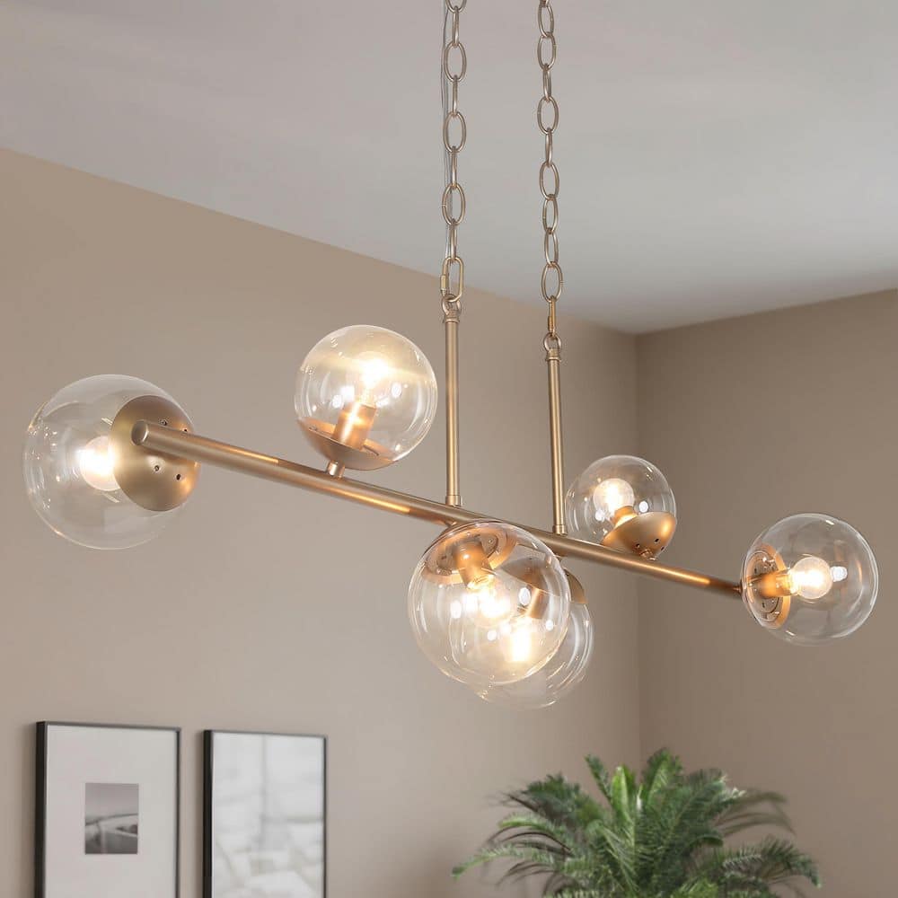 Uolfin Modern Gold Dining Room Chandelier, 32 in. 6-Light Sputnik ...