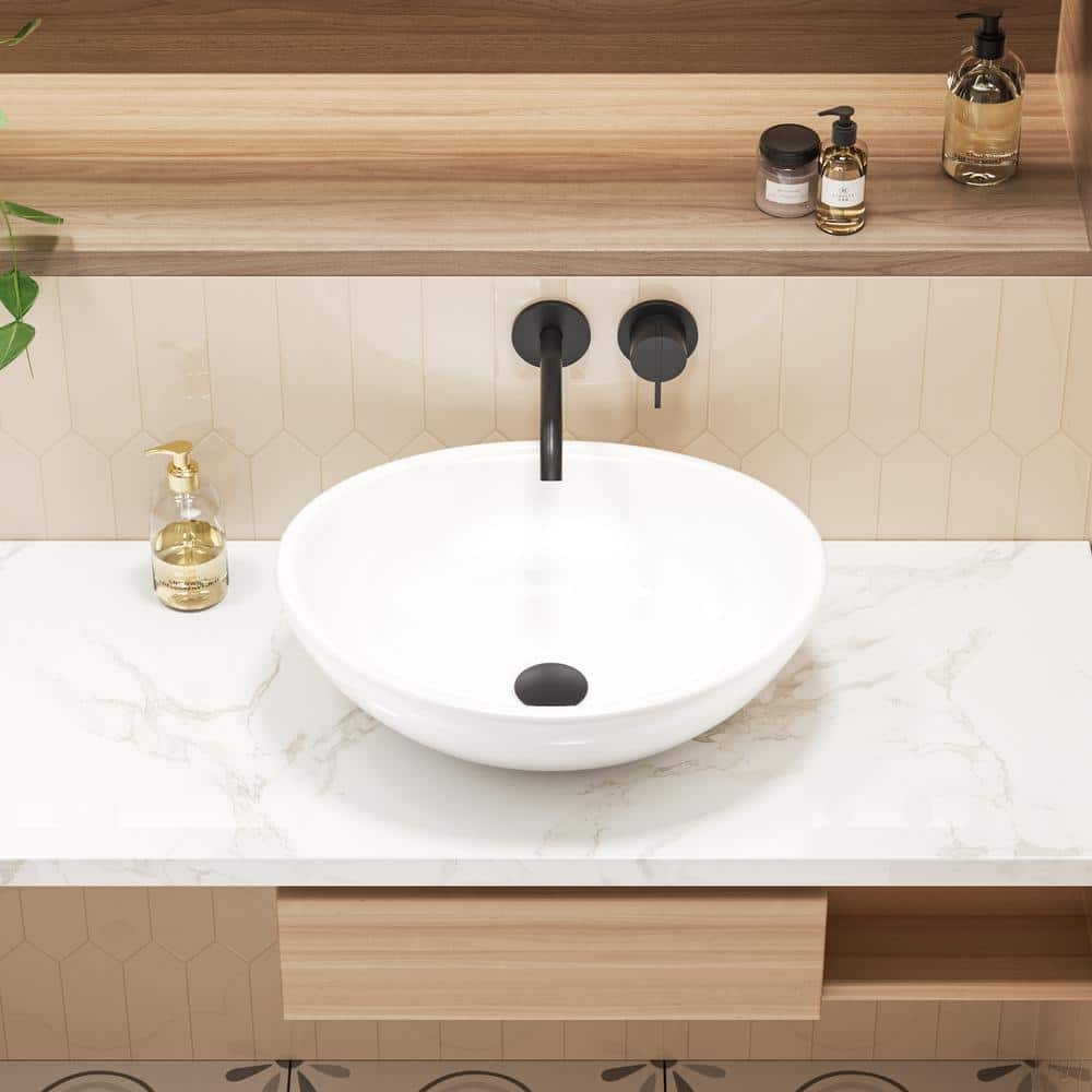 White Polished Ceramic Oval Above-Counter Vessel Sink